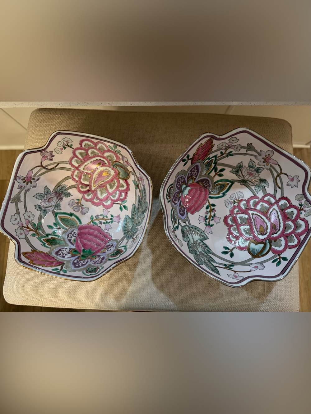 Pair Andrea by Sadek Decorative Porcelain Bowls Floral Pattern